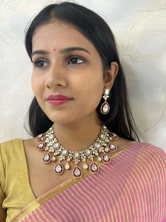 exclusive modern looking Inaya Wedding Pink  Polki Jewellery Necklace Set