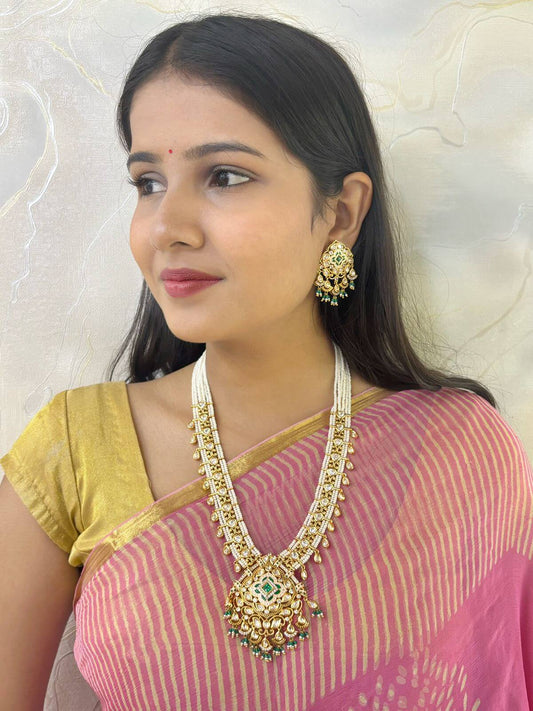 Anubha Exclusive Long Polki And Pearls Necklace Set | Designer Jewellery