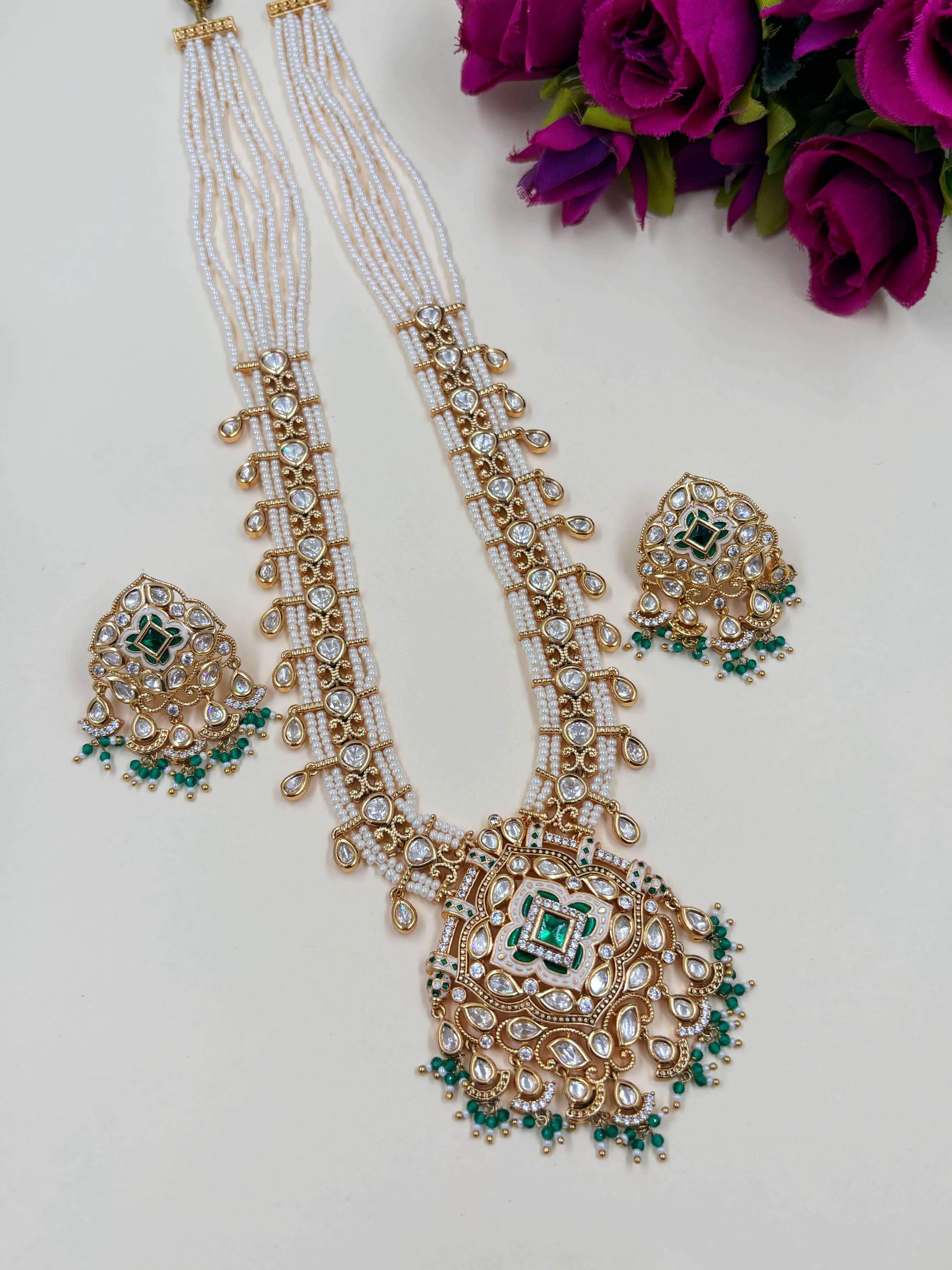 Anubha Exclusive Long Polki And Pearls Necklace Set | Designer Jewellery