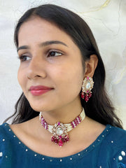 Sheela Designer Polki And Pearl Choker Necklce Set | Pink Choker Jewellery