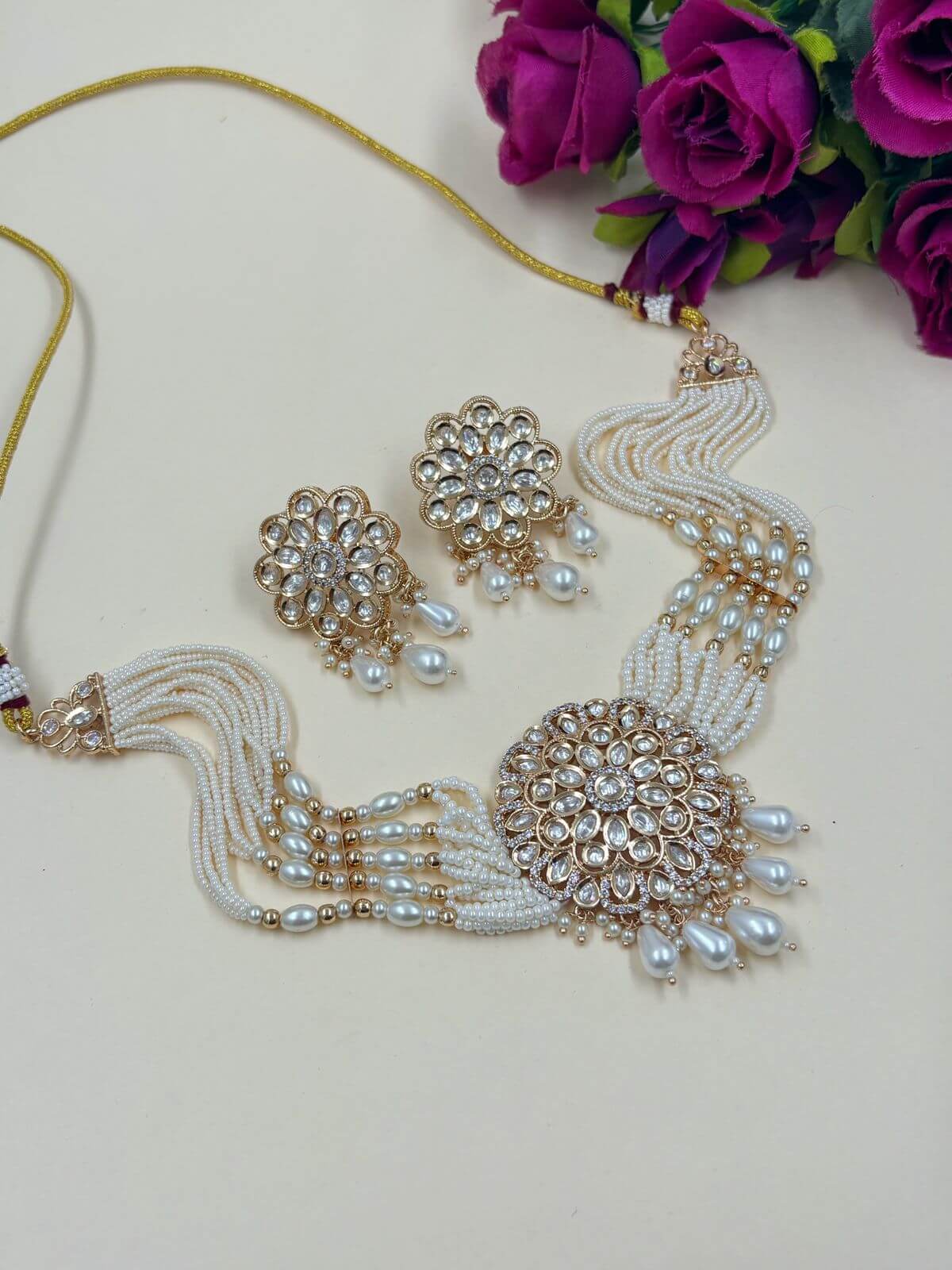 Kanika Designer Polki Choker Necklace Set With Pearls