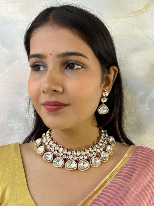 Rakshita Exclusive Pink Polki Wedding Jewellery Necklace Set
