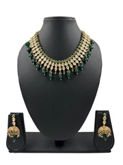 Designer Party Wear Green Polki Necklace Set