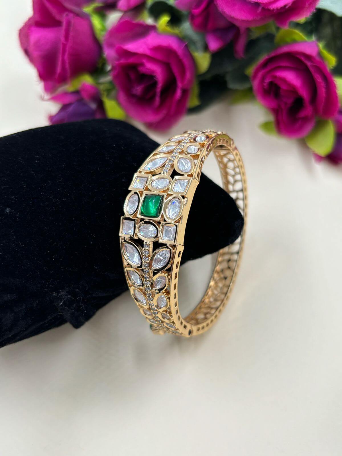 Traditional Polki Kundan Bracelet For Women | Ladies Green Kundan Bracelet