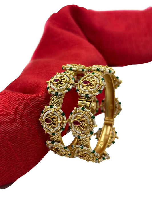Anisha Gold Plated Artificial Antique Golden Bangles Set