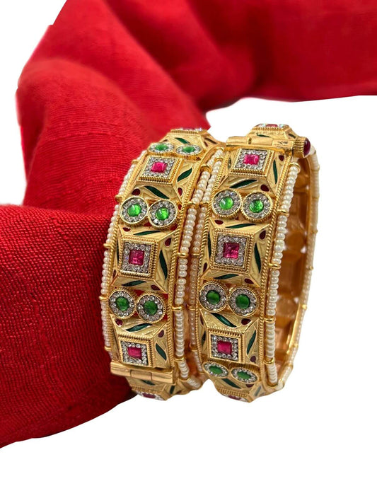 Beautiful Handcrafted Meenakari Multi Color Kada Bangles Set with studded ad and artificial stones 