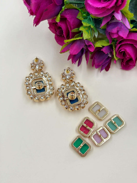 Contemporary fashionable Changeable Stones Polki Dangler Earrings
