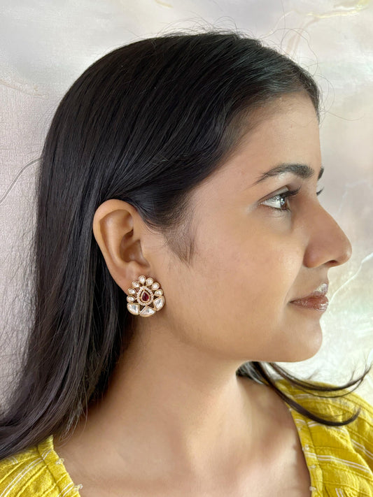 Binita Designer lightweight AD And Polki Stud Earrings For Women