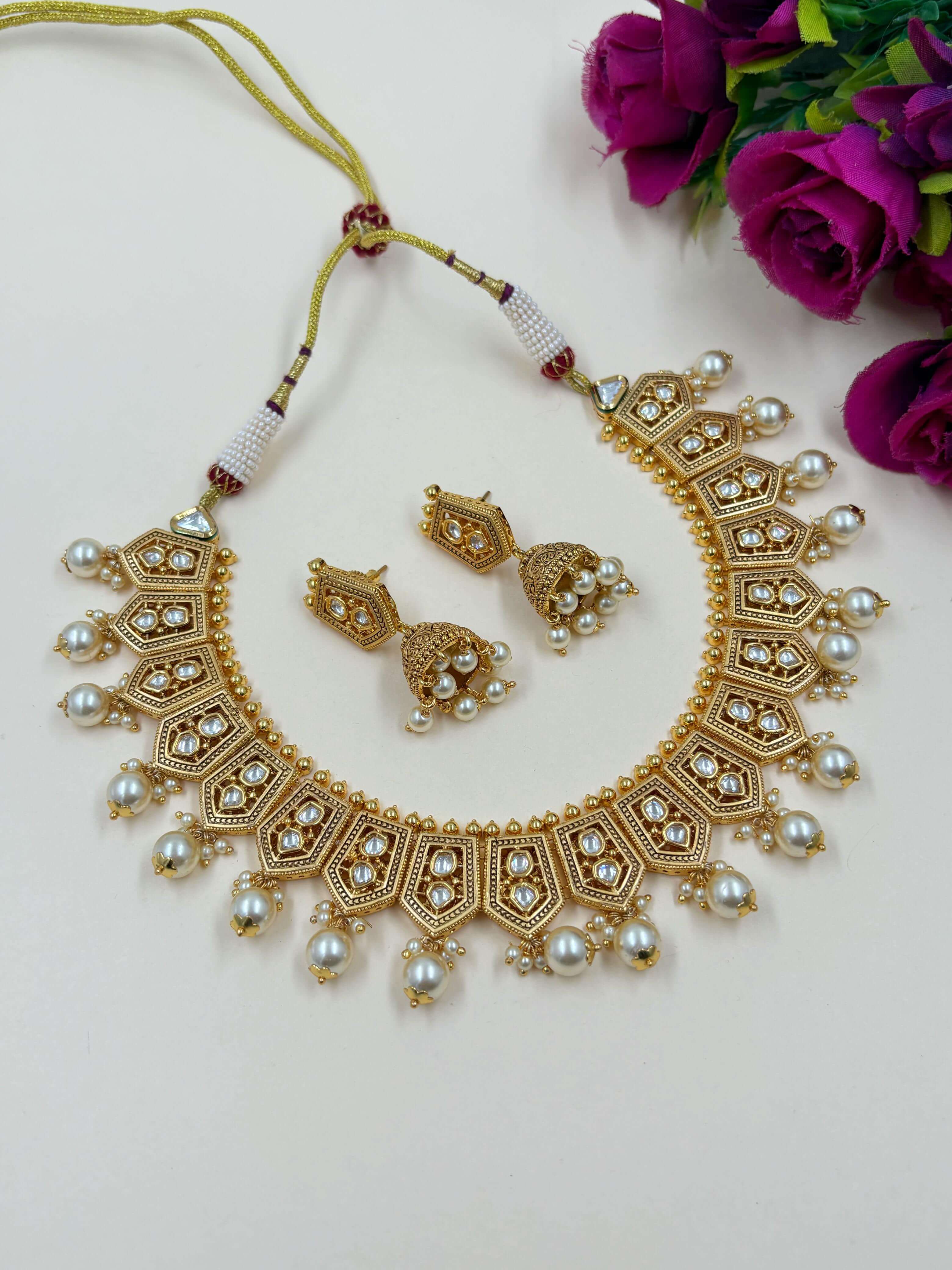 Anaisha Gold Plated Antique Gold Jewellery Necklace Set for weddings and parties 