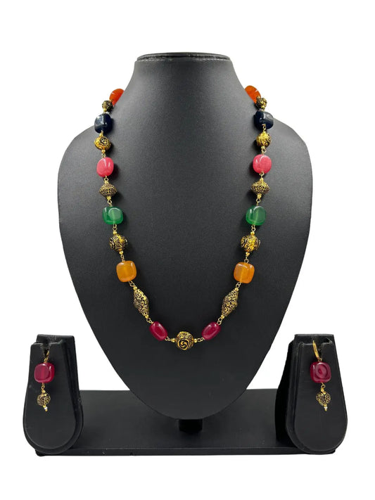 Designer Semi Precious Multi Color Jade Beaded Necklace For Woman