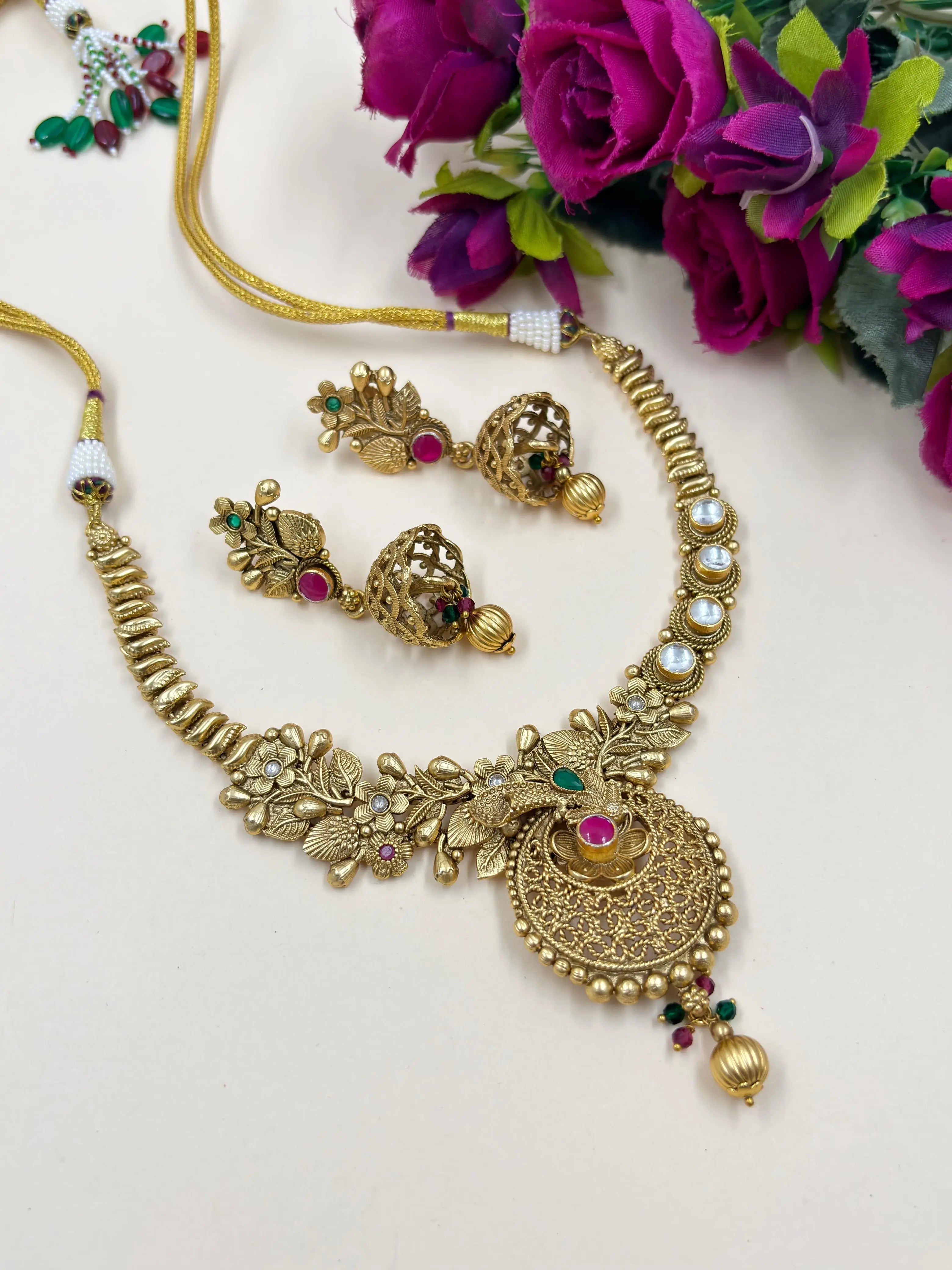 Nayantara Gold Plated Antique Gold Jewellery Necklace Set for women online 