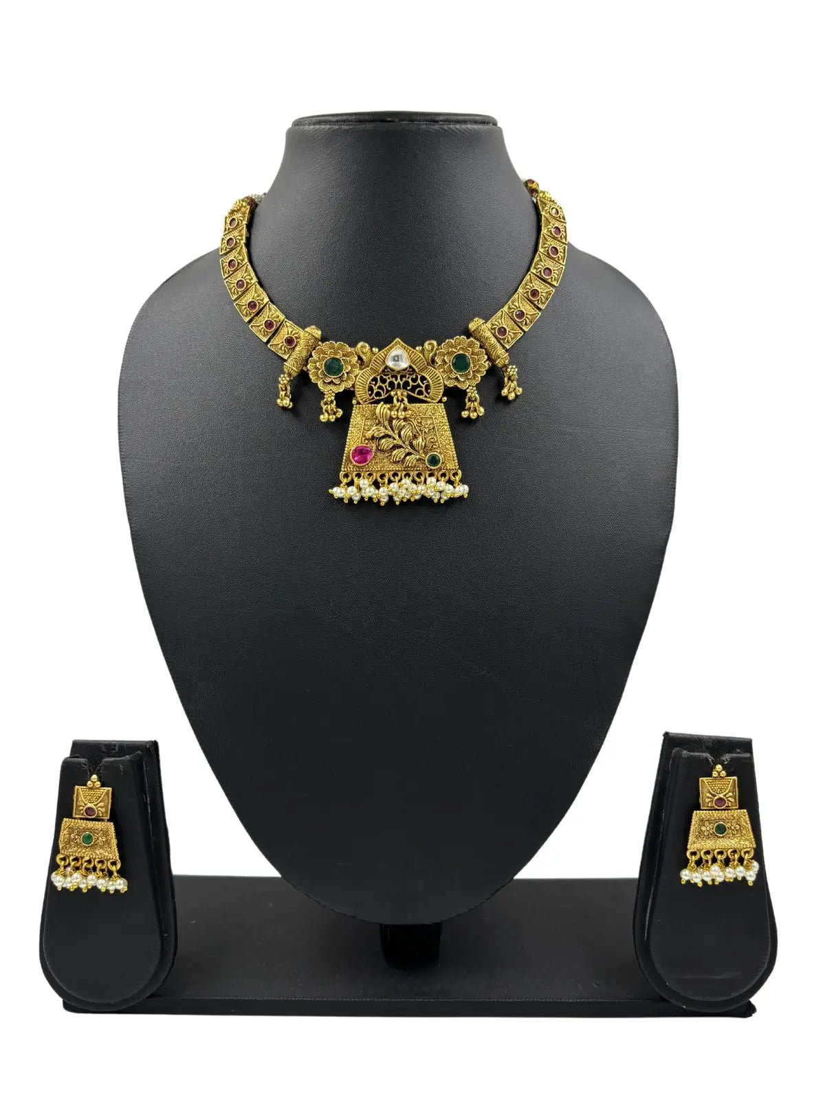 Artificial Gold Plated Short Antique Gold Necklace Set