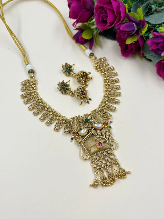 Bhakti Artificial Gold Plated Designer Antique Gold Necklace Set