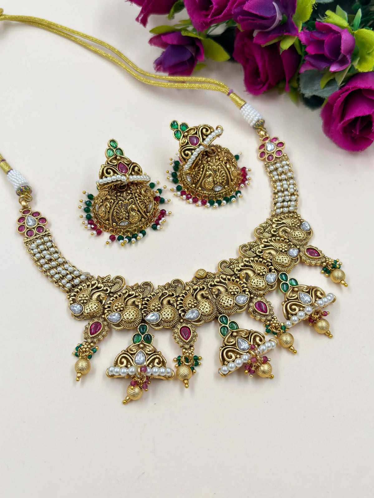 Sugandha Exquisite Peacock design Artificial Designer Antique Necklace Set
