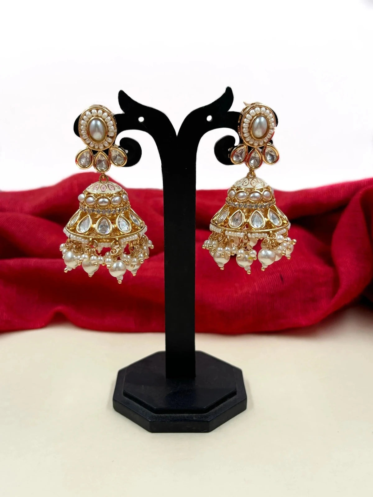 Designer Weight Less Polki Kundan  Pearls Jhumki Earrings For Women Online 