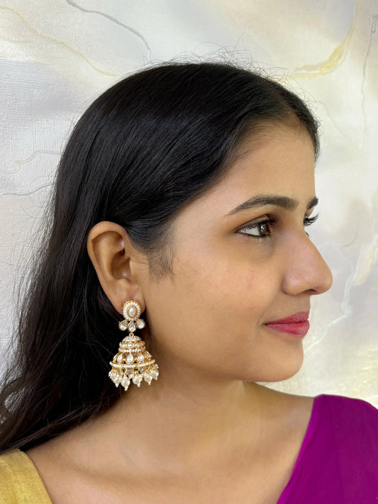 Designer Weight Less Polki Kundan  Pearls Jhumki Earrings For Women Online 