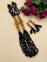 Designer Handcrafted Semi Precious Black Beaded Jewellery Set