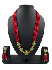 Designer Semi Precious Multilayered Red Coral Beaded Necklace Set | Beaded Jewellery