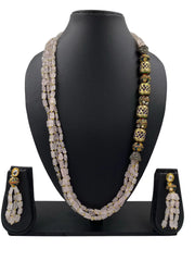 Designer Multi Layered Semi Precious Rose Quartz Beaded Necklace Set online for women 