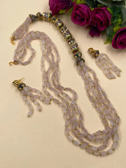 Designer Multi Layered Semi Precious Rose Quartz Beaded Necklace Set online for women 