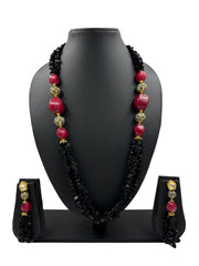 Designer Semi Precious Multi Layer Long Black Onyx Uncut Beaded Necklace Set online for women