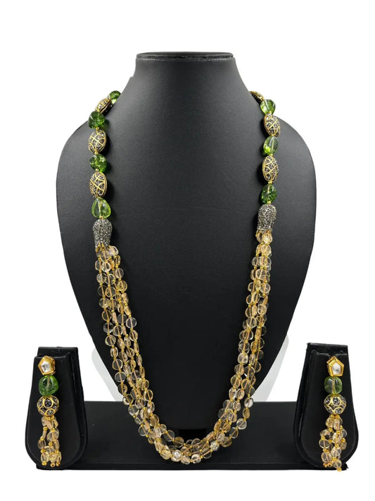 Designer Long Gemstone Yellow Citrine Beaded Jewellery Necklace Set for Women 