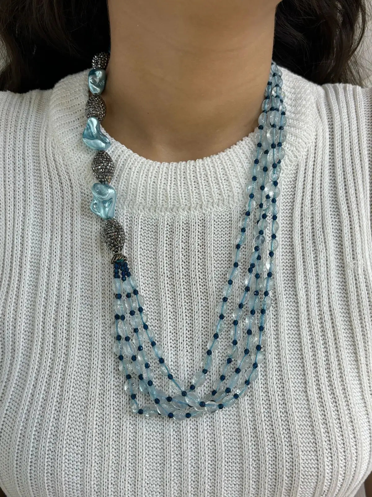 Designer Multi Layered Blue Beaded Jewellery Necklace Set  online for women 