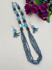 Designer Long Semi Precious Gemstone Blue Topaz Beaded Jewellery Necklace Set