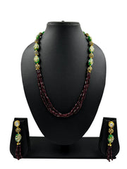 Elegant Green Tanjore And Garnet Gemstone Beaded Necklace Set For Women