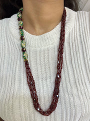 Designer Semi Precious Gemstone Garnet Side Pattern Beads Jewellery Necklace Set online for women