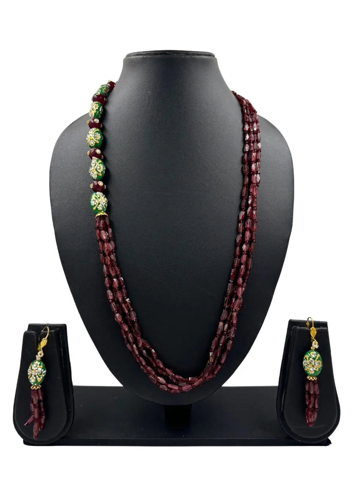 Designer Semi Precious Gemstone Garnet Side Pattern Beads Jewellery Necklace Set online for women