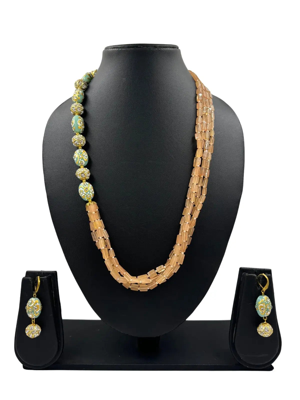 Designer Side Pattern Semi Precious Gemstone Beads Jewellery Necklace Set