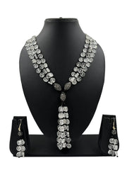 Designer Natural Long Rock Crystal Beaded Necklace Set With Tassels