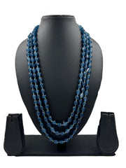 Semi Precious Gemstone Unisex Triple Layered Blue Beads Necklace