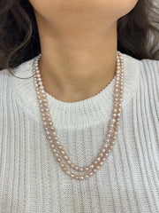 Natural Double Layered Rose Pink Freshwater Pearl Beads Necklace