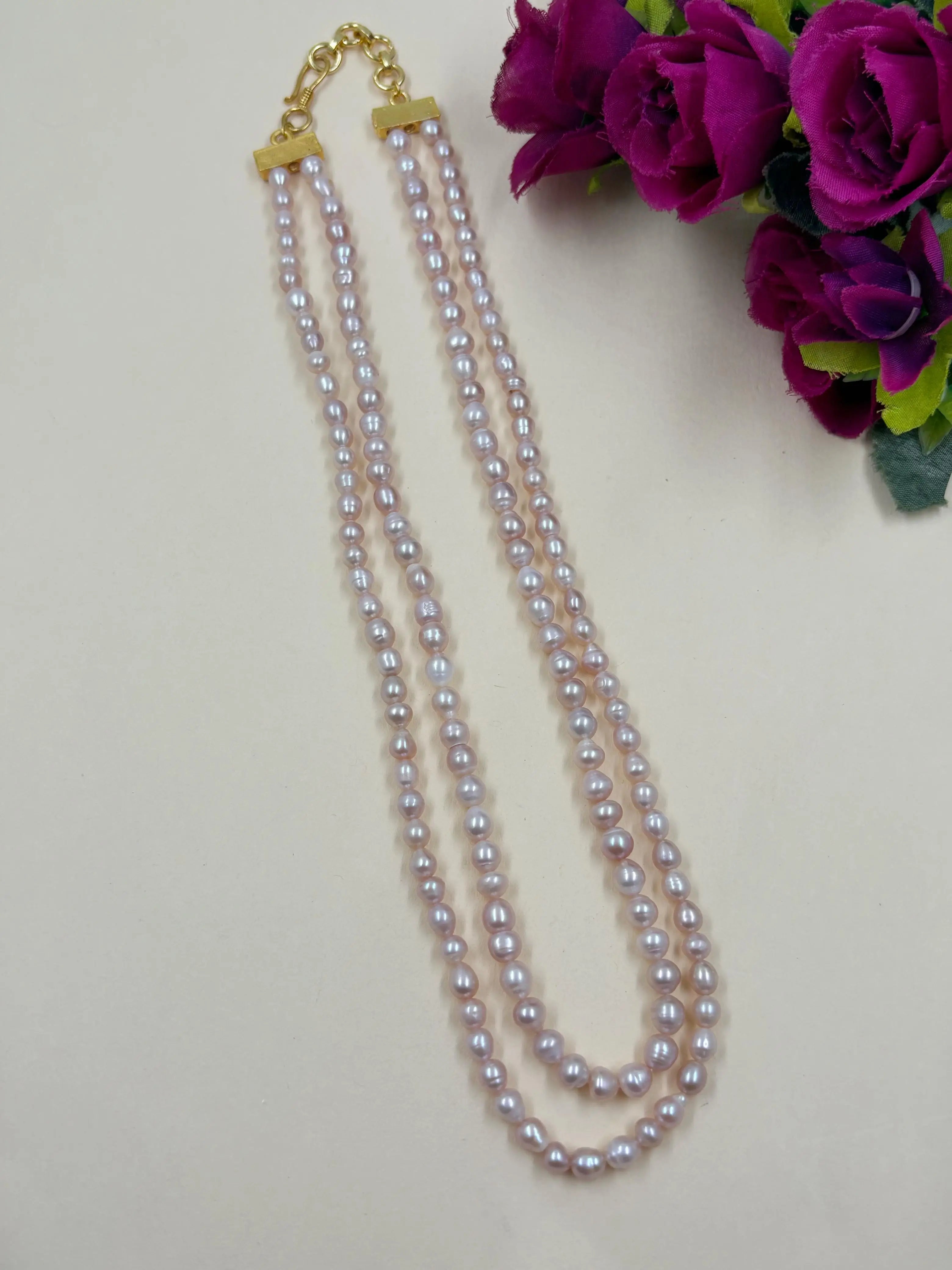 Natural Double Layered Rose Pink Freshwater Pearl Beads Necklace