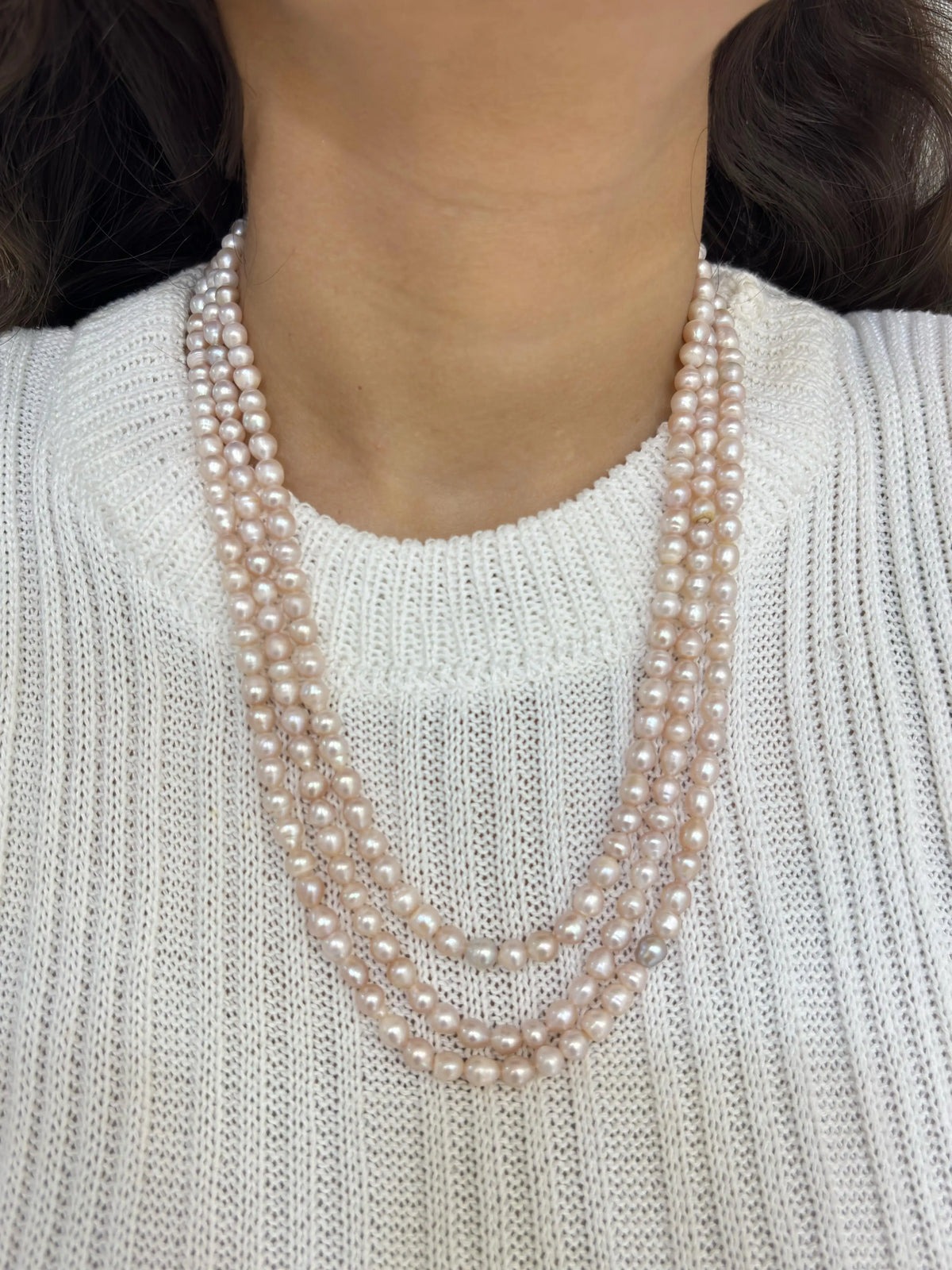 Natural Triple Layered Rose Pink Freshwater Pearls Beaded Necklace online for women 