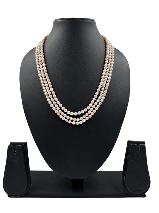 Natural Triple Layered Rose Pink Freshwater Pearls Beaded Necklace online for women 