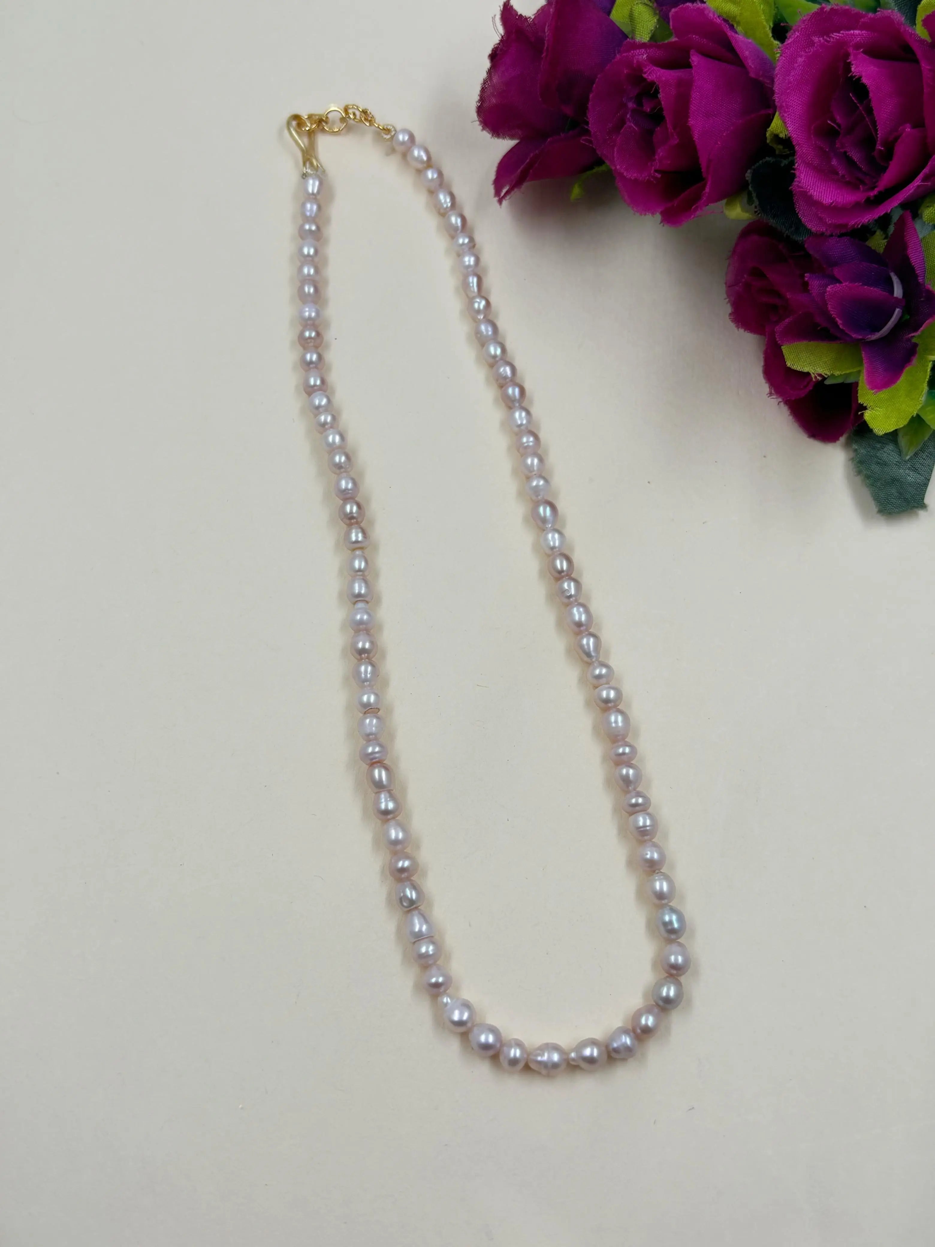 Natural Single Line Freshwater Rose Pink Pearl Bead Necklace