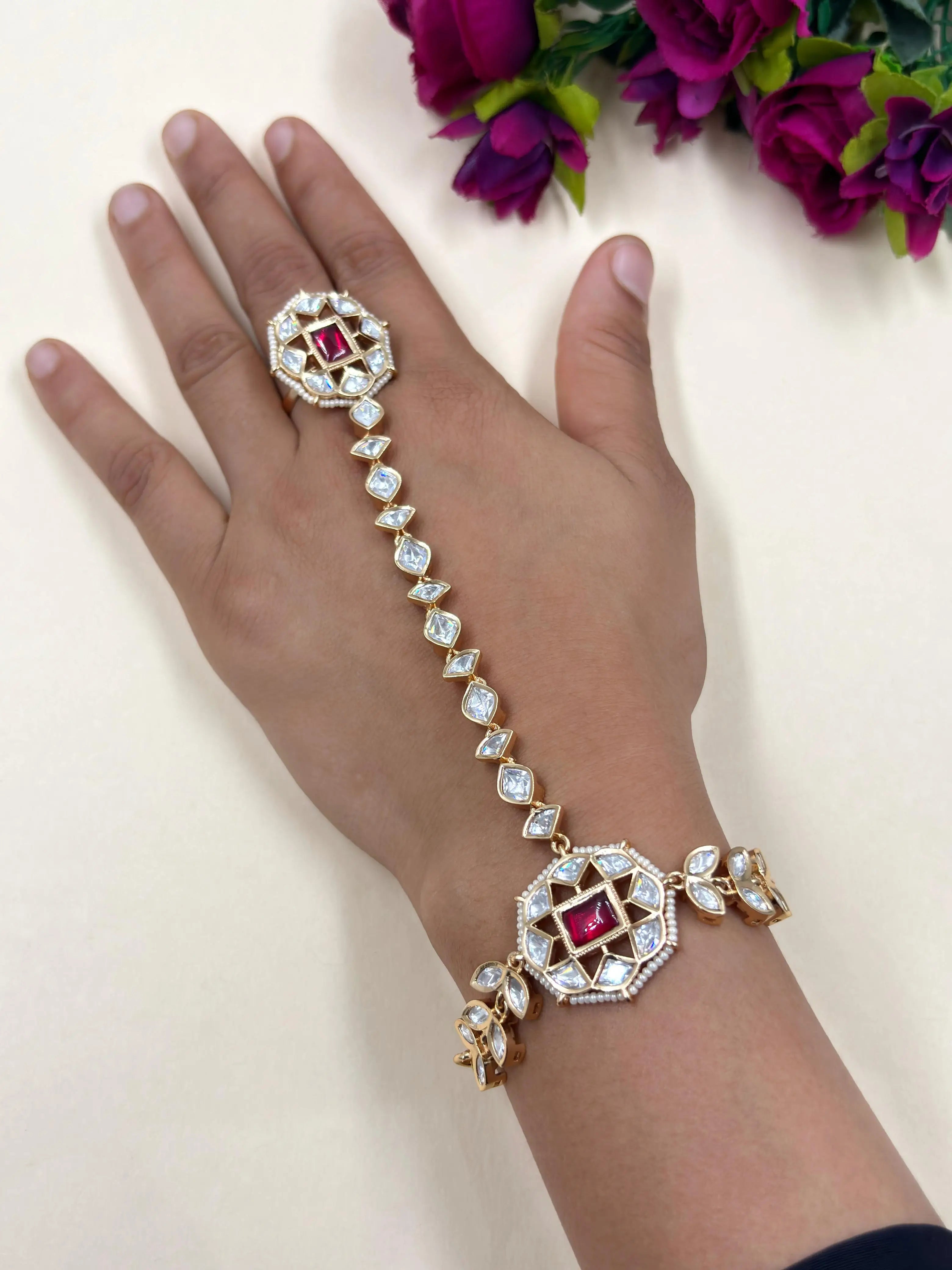 Traditional Kundan Polki Hathphool For Women