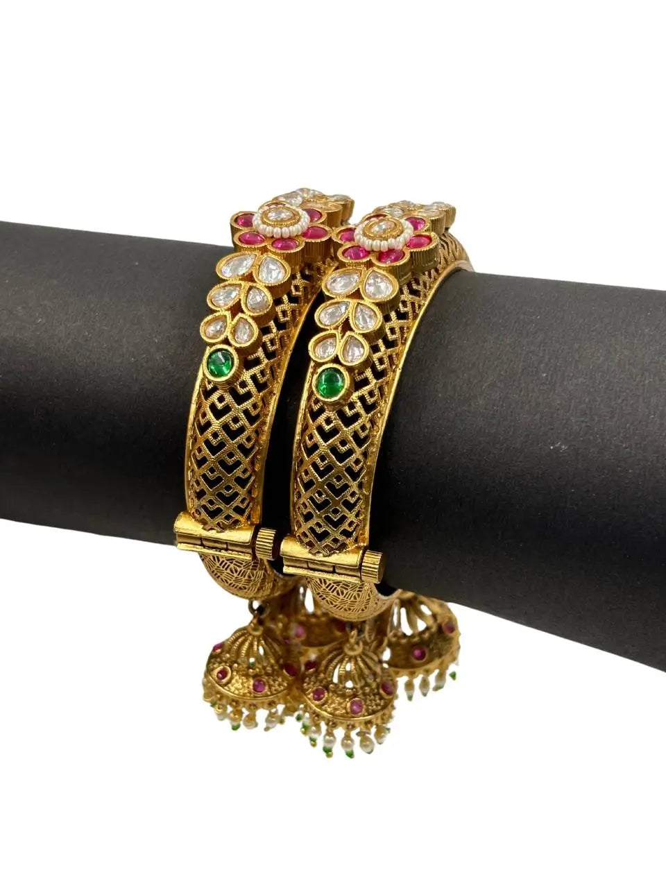 Swarnika Gold Plated Antique Gold Kada Bangles With Jhumka online for women 