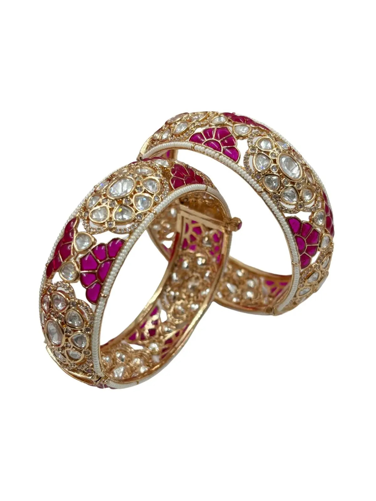 Designer And Magnificent Ruby Pink Kundan Polki Bangles For Weddings