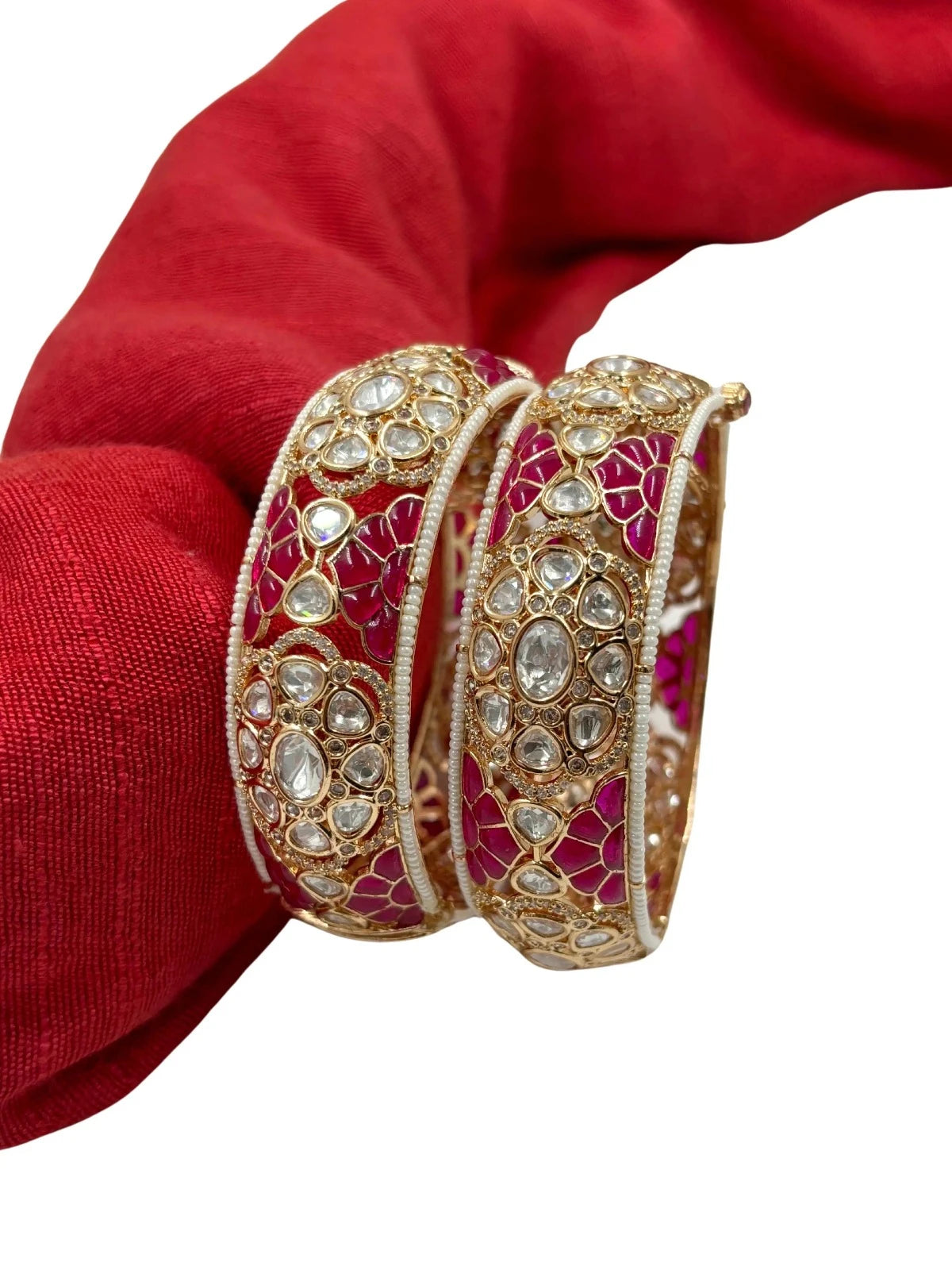 Designer And Magnificent Ruby Pink Kundan Polki Bangles For Weddings