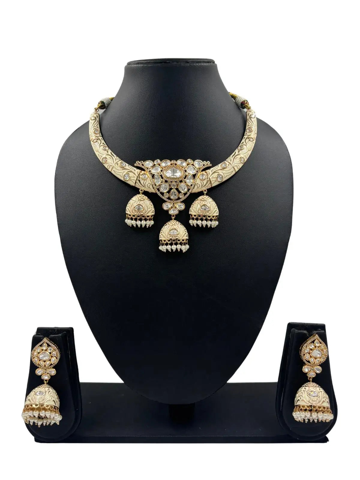 Designer Royal Rajasthani Meenakari Polki Kundan Hasli Necklace Set for women online 