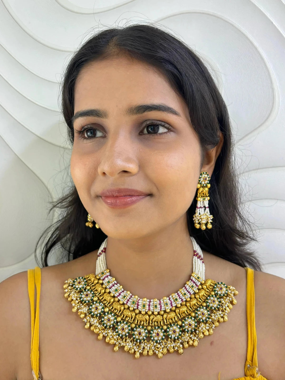 Avni Designer Hathi Design Wedding Temple Jewellery Necklace Set