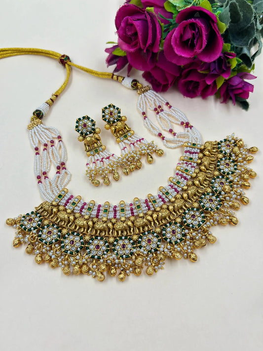 Avni Designer Hathi Design Wedding Temple Jewellery Necklace Set