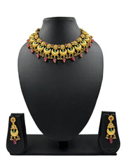 Mohini Beautiful Floral Design Antique Gold Necklace Set online for women