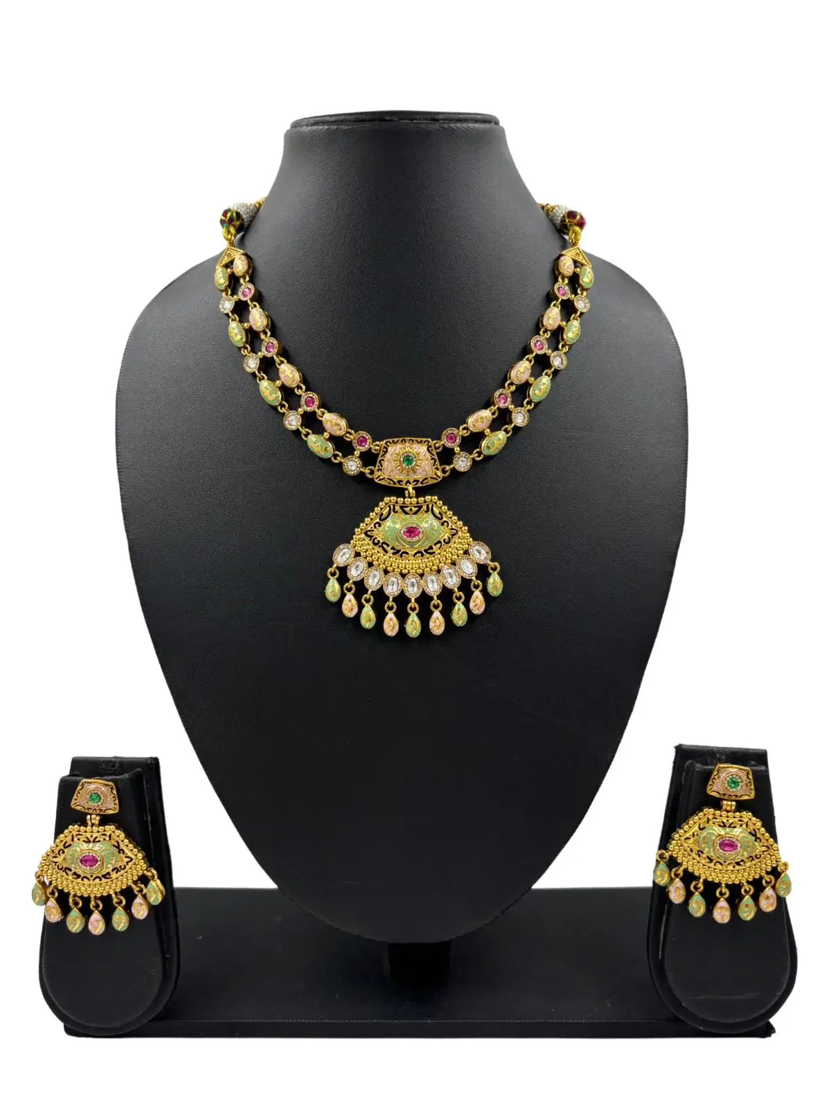 Tanushree Pastel Meenakari Artificial Antique Gold Necklace Set  Online For Women 