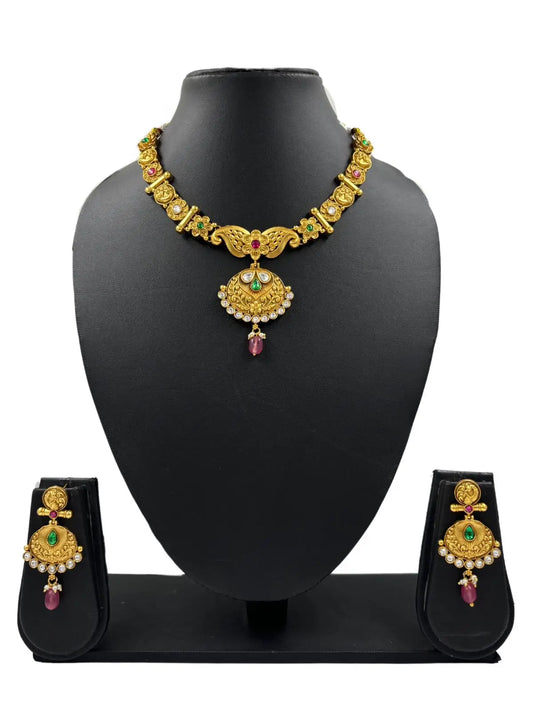 Atulya Artificial Gold Plated Short Antique Gold Necklace Set 