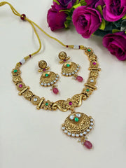 Atulya Artificial Gold Plated Short Antique Gold Necklace Set 